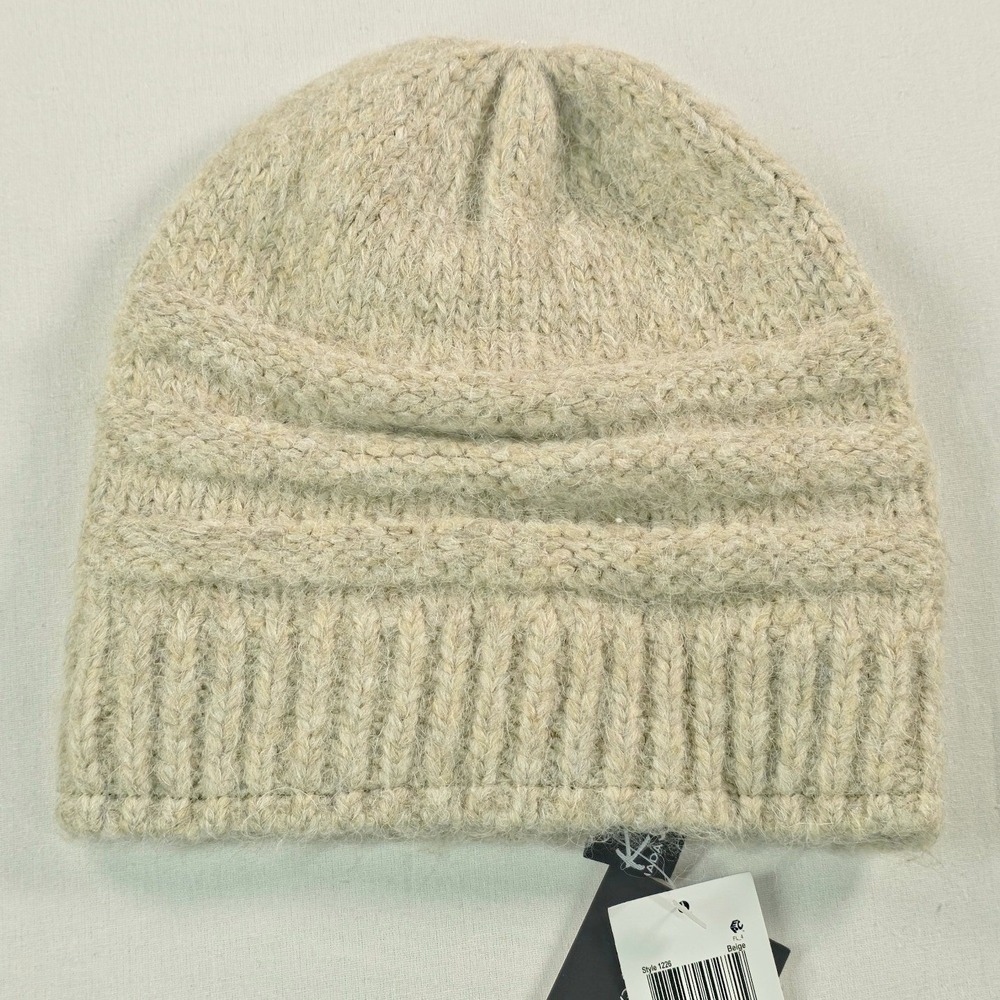 Kyi Kyi Women Beanie OS Beige Alpaca Blend Knit Winter Cozy Hat Luxury NWT